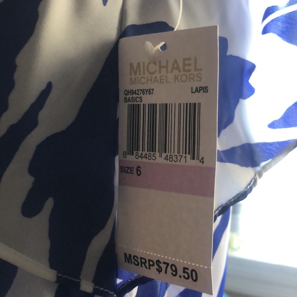 NWT! Michael Kors Sleeveless Blue & White Bold Print Ruffled Pleated Blouse!! - Picture 10 of 11